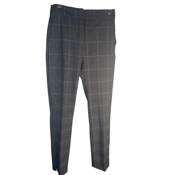 ZARA Small Plaid Small Slim Fit Trousers Gray Check Pattern - Picture 2 of 14